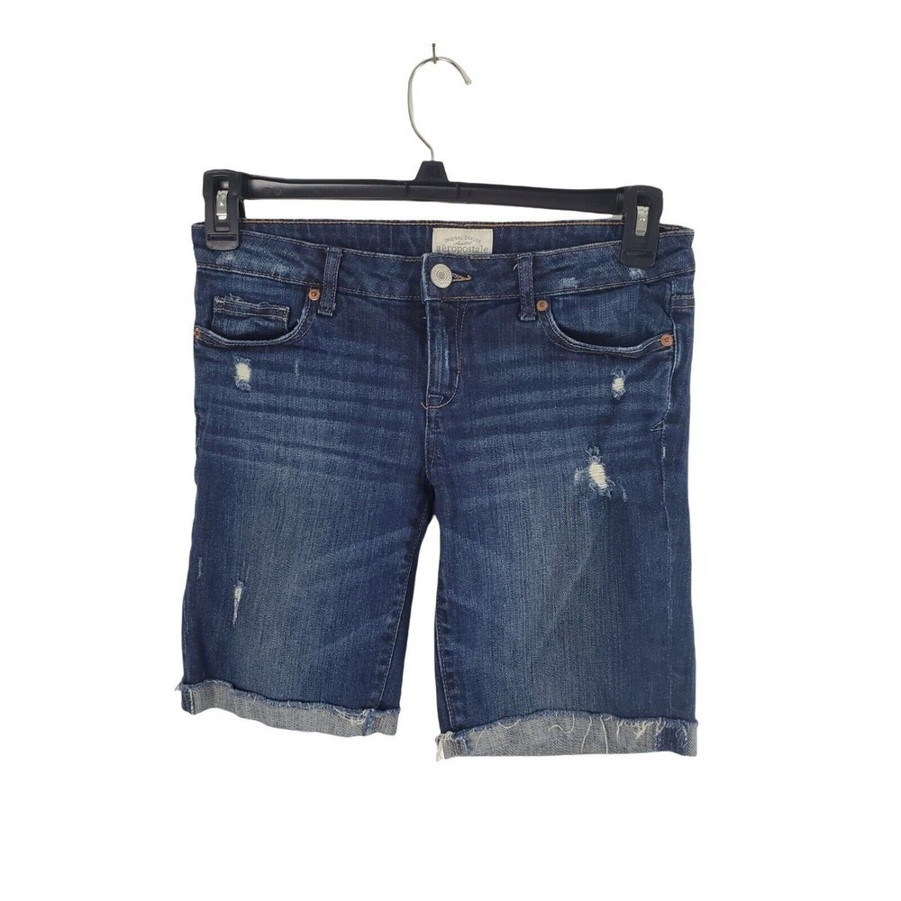 Aeropostale Long Shorts 3/4 Juniors Women Cuffed Distressed Mid Rise Summer
